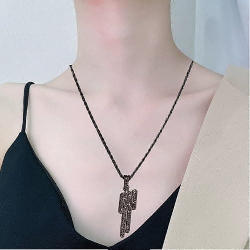 EPRHAY Unisex Colourful Diamond Human Necklace,Sparkling Rhinestone Crooked Headed Pendant Necklace,Shining Multi-coloured Humanoid Shape Ornament,Stylish Hip Hop Stainless Steel Jewelry thumbnail 6