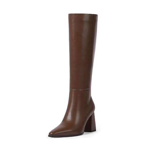 VIUGJNEX Knee High Boots for Women Chunky Heel Pointed Toe Fall High Heel Side Zipper Long Boots Dressy - Image 1