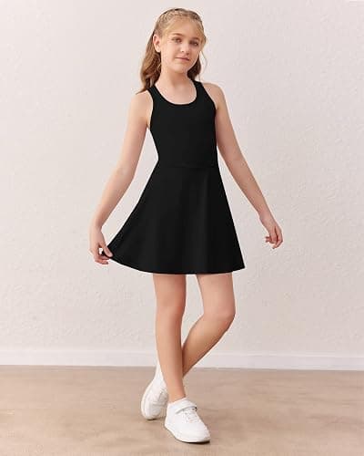 Haloumoning Girls Sleeveless Tennis Dress Kids Racerback Golf Dress School Sports Dresses Outfit with Shorts Pockets thumbnail 3