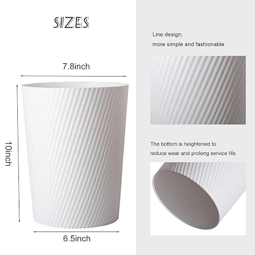 UUJOLY Small Trash Can Wastebasket Garbage Can Container Bins for Bathrooms, Laundry Room, Kitchens, Offices, Kids Rooms, Dorms (White) thumbnail 3