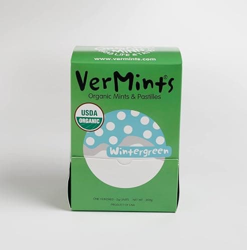 VerMints Organic Breath Mints Wintergreen - Real Ingredients, Lasting Refresh - Travel Size Candies - Non-GMO, Vegan, Nut Free, Gluten Free & Kosher Organic Flavored Candy Mints - 100 Packets thumbnail 3
