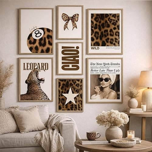 ag.art deco® Poster Set 7 Stück Leoparden-Wandkunst Fashion | Wandbild 7 Kugelposter Raumdekoration Flippiges Glück Geparden-Drucke | Luxuriöse Modeposter für Zuhause | ohne Rahmen thumbnail 4