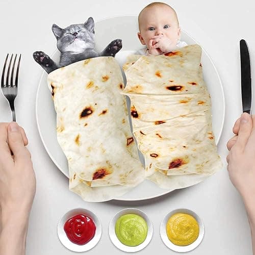 Lhedon Taco Blanket Baby Tortilla Blanket Burrito Swaddle 0-9 Months | Baby essentials blanket with 285 GSM soft flannel, ideal for nursery, stroller and travel, featuring a cute photo prop design thumbnail 2