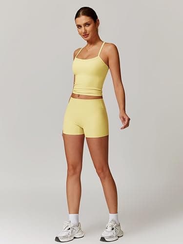 OMEWEE Women's Yoga Outfits Backless Strappy Sports Bra and High waisted hip-lifting shorts Matching workout set thumbnail 4