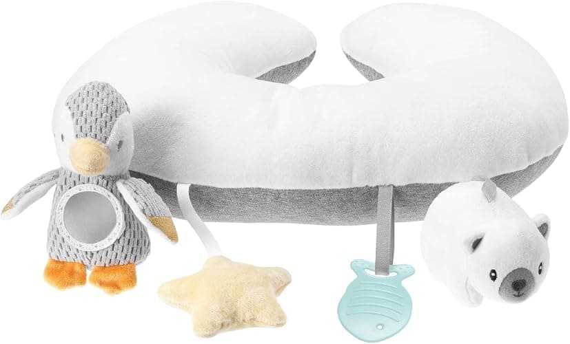 Nuby Penguin Tummy Time Pillow For Babies, Grey And White Plush Nursery Accessories, 39 x 30 cm - Image 1