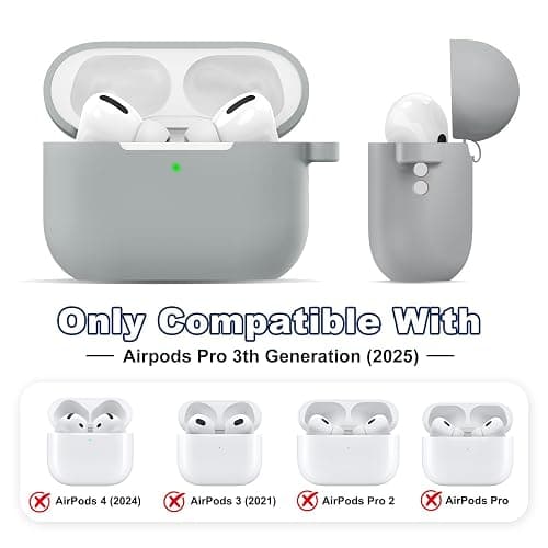 MATEPROX Compatible with AirPods Pro 3 Case with Keychain/Hand Strap, Airpod Pro 3rd Generation[2025] Silicone Protective Shockproof Headphone Cover Support Wireless Charging-Gray thumbnail 2