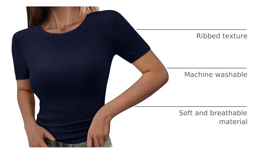 PRETTYGARDEN Women 2025 Summer Crew Neck Short Sleeve Tops Ribbed Knit Slim Fit Fashion Basic Tee Shirts Casual Going Out Top thumbnail 4