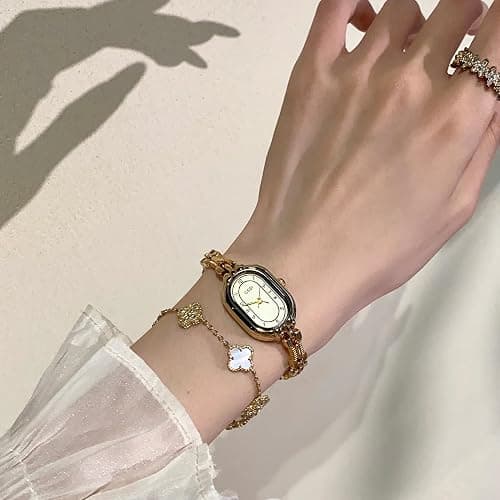 Women's Vintage Oval Watches Luxury Minimalism Bracelet Small Gold Tone Watch Ladies Analog Waterproof Watch Fashion Bangle Bracelet Dress Watch with Stainless Steel Band thumbnail 6