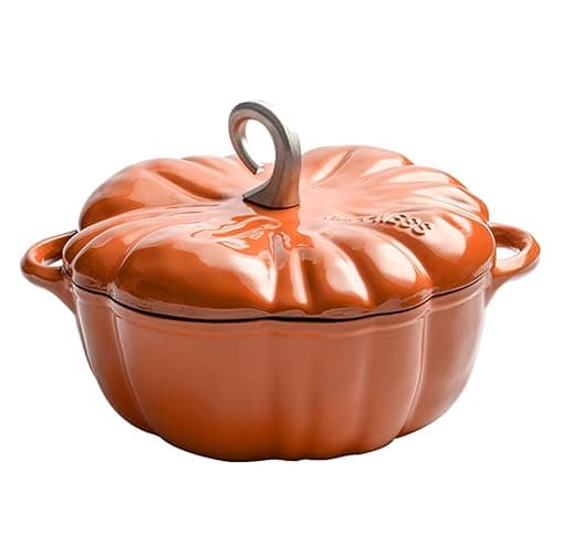 💜Cast Iron Pumpkin Cocotte - Dutch Oven Pot With Lid, Non Stick, Stew & Soup Pot, Serves 3-5, Halloween & Thanksgiving Decor Gift (Orange) - Image 1
