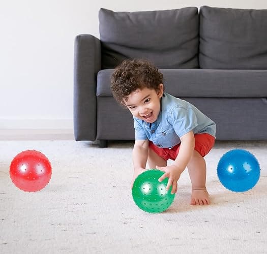Bedwina Knobby Balls - (Pack of 6) Bulk 7 Inch Sensory and Spiky Massage Stress Balls for Toddlers, with Pump, Fun & Bouncy for Toddler, Kids Party Favors, Stocking Stuffers thumbnail 8