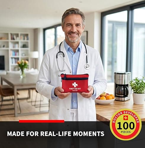 Protect Life Doctor Developed Mini First Aid Kit, 100 Piece Waterproof Emergency Kit for Car, Boat, Camping & Travel, Includes Emergency Blanket, Tourniquet & First Aid Guide thumbnail 7