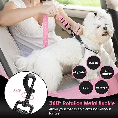 SlowTon Dog Car Seat Belt, 3 in 1 Latch Bar Attachment Dog Safety Seatbelt | Hook Latch Bar& Seatbelt Buckle, Reflective, Heavy Duty Nylon, Durability, Easy of Use, for Travel Riding, Pink, 27.5" thumbnail 3