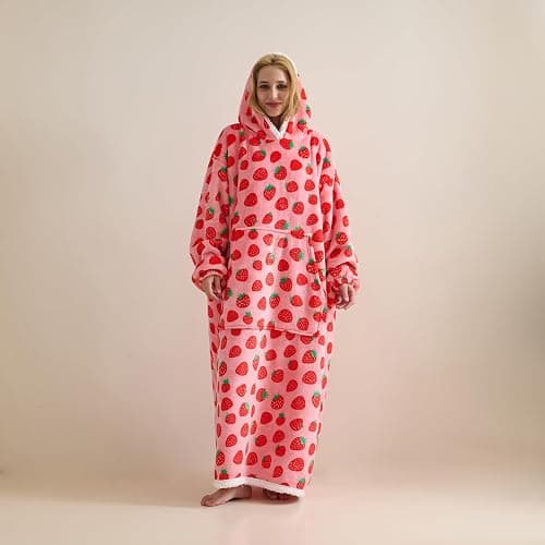TSUTOMI Wearable Blanket Hoodie, Oversized Sherpa Wearable Hooded Blanket,Warm Cozy Sherpa Hoodie Gifts for Women Girls Adult Strawberry - Image 1