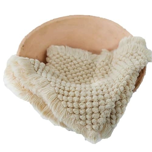 Zeroest Baby Photography Props Basket Braid Wool Wrap Newborn Photo Shoot Baskets Filler Posing Stuffer Background Blanket (Beige) thumbnail 10