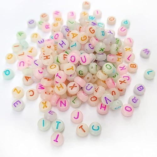 500+ Pieces 4x7mm White Luminous Round Acrylic Alphabet Letter Beads A-Z Mixed Plastic Shape Loose DIY Beads for Jewelry Making Bracelets Necklaces Key Chains (Luminous Colorful on White) - Image 1