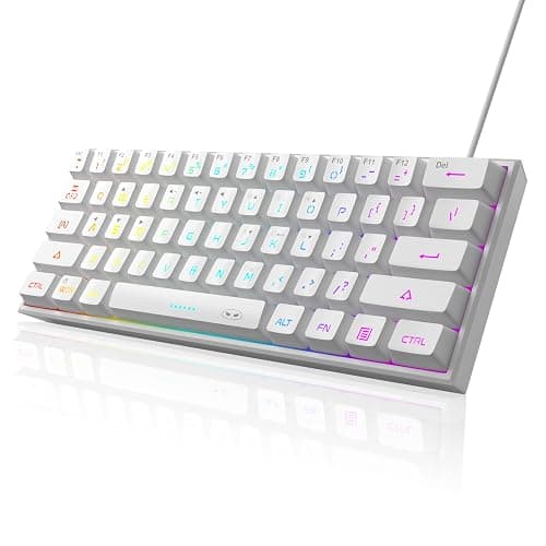 MageGee Mini 60% Gaming Keyboard, Upgrade RGB Backlit 61 Key Ultra-Compact Keyboard, TS91 Ergonomic Waterproof Mechanical Feeling Office Computer Keyboard for PC, MAC, PS4, Xbox ONE Gamer(White) thumbnail 8