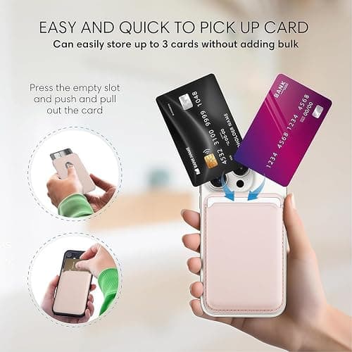 LYQNIHOB 1 Stk, Magnetic Wallet für Handy, Magnetisches Handy Wallet aus veganem Leder, mit rutschfestem Silikon und magnetischem Kartenhalter, RFID-Schutz, Magnetische Geldbörse für iPhone, Graurosa thumbnail 5