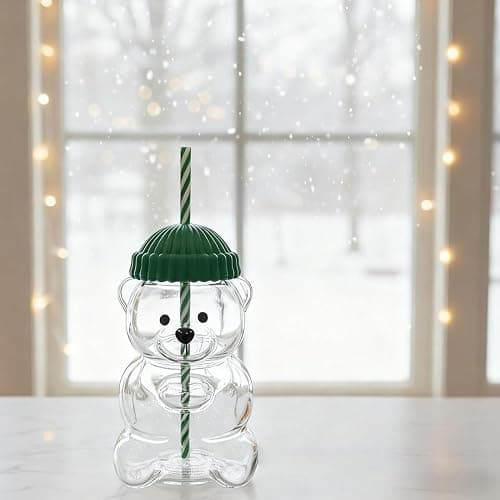 Nurnesy 20oz Cute Bear Straw Cup - Borosilicate Glass Baby Mug with Lid for Coffee, Milk & Tea Drinks thumbnail 8
