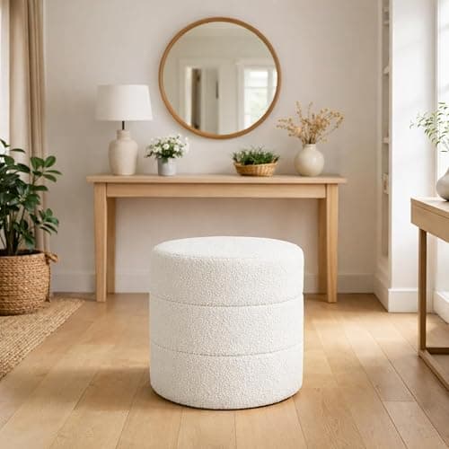 HomePop Upholstered Round Ottoman (No Lid, Seat Only) | HomePop Home Décor | Round Pouf Foot Rest – Cream Boucle thumbnail 2