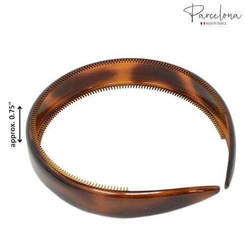 Parcelona French Bold 3/4" Wide Set of 2 Celluloid Hair Headbands Very Flexible Strong Hold Grip No Slip Inner Teeth Durable Styling Women Hair Accessories, Made in France (Tortoise Shell Brown) thumbnail 6