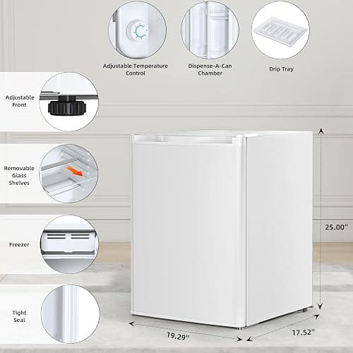 Antarctic Star 2.6 Cu.Ft.Compact Refrigerator with Freezer, Mini Fridge Single Door with Adjustable Thermostat,Removable Glass Shelves for Apartment,Dorm,Office,Kitchen，WHITE thumbnail 3