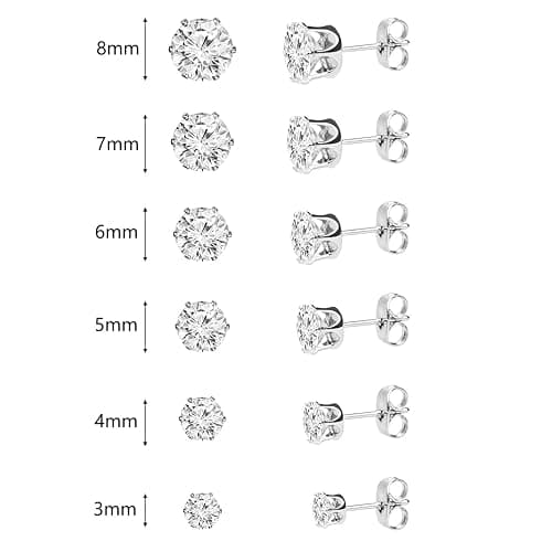 Hedume 60 Pack Cubic Zirconia Stud Earring, 6 Sizes Round Clear Earring Studs Set for Women and Men (60 Pack, 30 Pairs) thumbnail 2