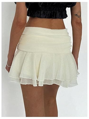 MakeMeChic Women's Tiered Layer Ruched Mesh Sheer Flared Ruffle Hem Summer Y2K Mini Skirts thumbnail 3