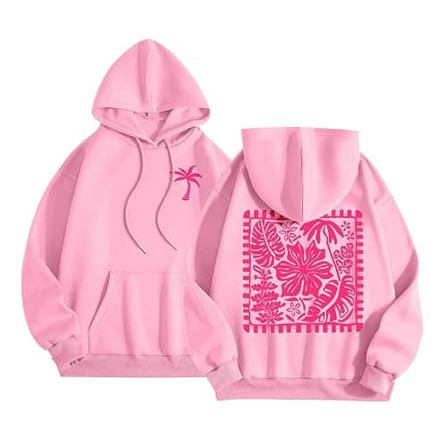 Palm Puff Hoodie for Women Teen Girls Beach Style Oversized Preppy Sweatshirt Y2K Cute Graphic Long Sleeve Tops with Pocket - Image 1