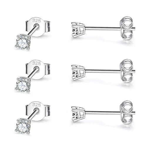 EPIRORA Sterling Silver Stud Earrings for Women Men- 3 Pairs 3mm Tiny Ball Stud Earrings Round CZ Earrings Pearl Earrings Set Cartilage Small Tragus Earrings - Image 1