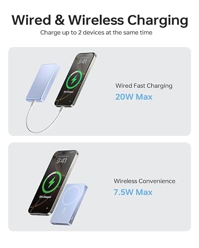 ULiXWH 10,000mAh for MagSafe Power Bank Ultra Slim, Magnetic Wireless Charger with USB-C Cable, Fast Charging Portable Battery for iPhone 17 Pro Max/17 Pro/Air/16/15/14/13, Blue thumbnail 4