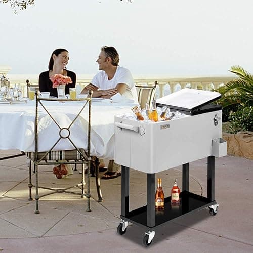 VINGLI Rolling Ice Chest, Portable Patio Party Bar Drink Cooler Cart, with Shelf, Beverage Pool with Bottle Opener thumbnail 5