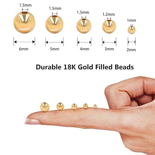 250pcs 18K Gold Filled Spacer Beads，Round Bracelet Beads,Seamless Smooth Metal Brass Beads，Lasting Round Spacer Beads for DIY Necklace Bracelet Jewelry Making (Gold 3mm) thumbnail 2