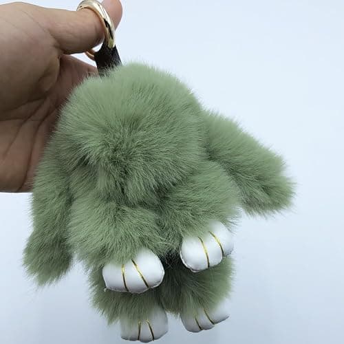 Unpafcxddyig Bunny Keychain Mini Soft Cute Artificial Mink Fur Fluffy Keyring 4.7in for Car Handbag thumbnail 2