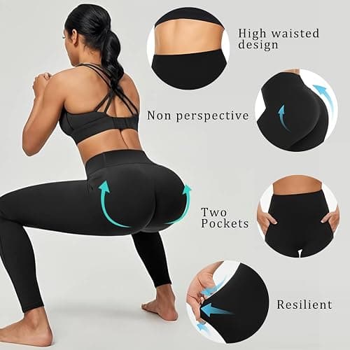 Dimore 5 Pack Women's Leggings with Pockets, High Waisted Workout & Yoga Pants for Tummy Control, Non See-Through for Gym thumbnail 2
