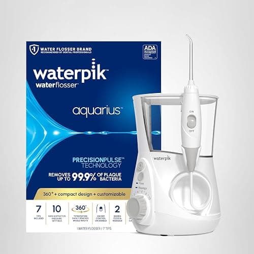 Waterpik Aquarius Water Flosser For Teeth Cleaning, Gums, Braces, Dental Care, Electric Power With 10 Settings, 7 Tips For Multiple Users And Needs, ADA Accepted, White WP-660, Packaging May Vary thumbnail 10