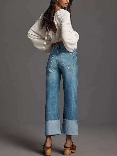 KUNMI Women's Wide Leg Jeans High Waisted Straight Leg Stretchy Denim Pants with Pockets thumbnail 5