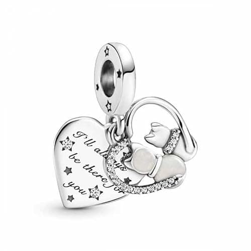 PANDORA Katzen & Herz Charm-Anhänger aus Sterling-Silber mit Zirkonia Steinen Moments Collection - Image 1