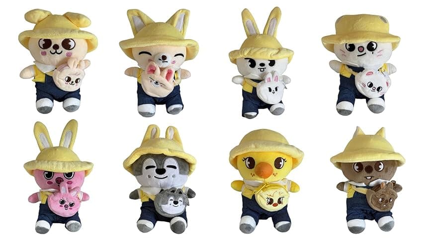 Thyoeun Skzoo Animal Sitting Plush Doll Set - 22cm with Removable Clothes & Backpack - Limited Edition SKZ Plushies - Concert Merch Gift thumbnail 4
