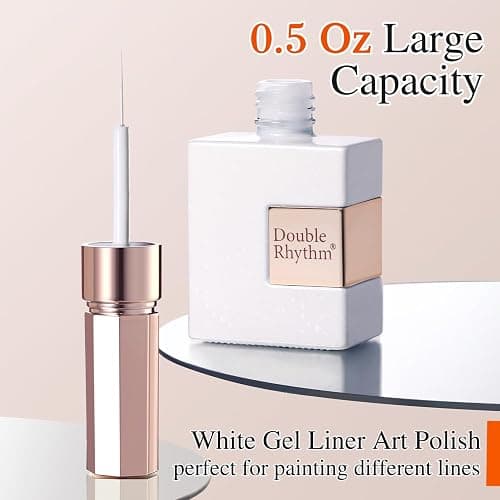 Double Rhythm 15 Ml Metallic Gel Liner Nail Art Bronze Mirror Chrome Painted Drawing Stripper 3D Effect Polish (White Liner Art -L1006) thumbnail 3