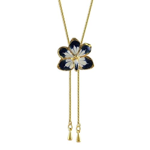 NOVICA Artisan Handmade Natural Orchid Flower Necklace | Gold Plated Leaf | Thailand Floral | 'Blue Blossom' | 31.5" L | Pendant: 0.8" L x 0.8" W x 0.4" D - Image 1