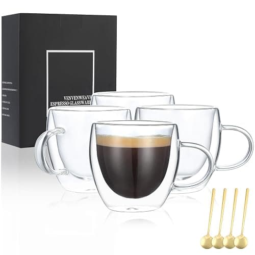 VENVENWEAVS Espresso Cups Set Of 4,Double Wall 5OZ Hand Blown coffee Shots Glass,Espresso Coffee Mugs In Gift Box,Perfect For Espresso,Latte,Cappuccinos,Tea Bag,Juice - Image 1
