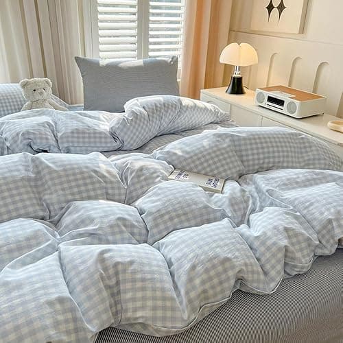 Nayoroom Gingham Duvet Cover Full Size Blue White Plaid Checkered Comforter Cover 3 Pcs Soft Breathable Washed Microfiber Grid Farmhouse Bedding Set with Pillow Shams thumbnail 4