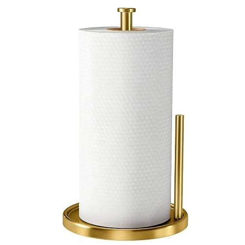 Paper Towel Holder Countertop, Standing Paper Roll Holder with Anti Slip Weighted Base, Stainless Steel Freestanding Paper Towel Holder for Kitchen, Gold thumbnail 8