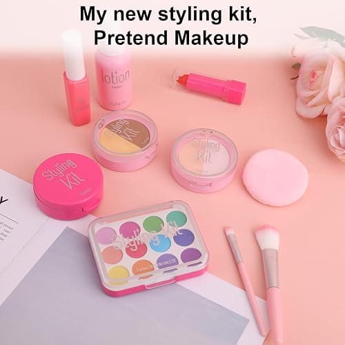 10pcs Pretend Makeup Kit, Kids Fake Makeup Play Set Realistic Cosmetic Play Toys for Toddler Ages 3-5 Girls Christmas Birthday Gift (Red) thumbnail 3