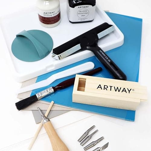 Artway - Kit pour linogravure et découpe - polymère/lino/rouleau/réceptacle à encre/encre et plus thumbnail 5