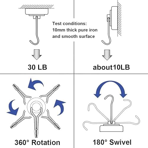 E BAVITE Magnetic Hooks, 30lbs+ Magnet Hook 2026 Cruise Cabin Ship Essentials Heavy Duty Strong Magnets Refrigerator Fridge Hanging for Classroom Beach Vacation Kitchen Grills Home 6pcs (Black) thumbnail 4