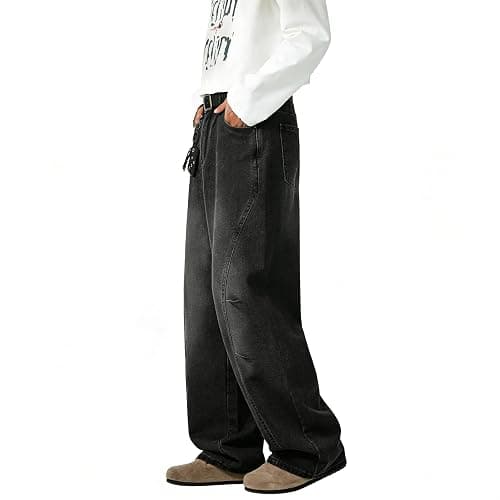 qcdyrxf Mens Irregular Sutures Baggy Jeans Y2k Wide Leg Loose Fit Streetwear Denim Hip Hop Jeans thumbnail 4