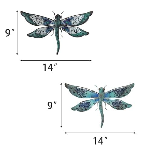 LIFFY Glass Metal Dragonfly Wall Decor Pair - Outdoor Wall Art for Garden and Home - Hanging Decor Gifts for Women, Light Blue thumbnail 3