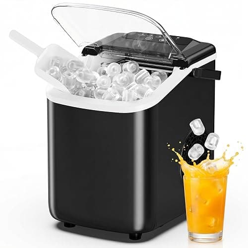 DUMOS Ice Maker, Nugget Ice Machine Countertop with Basket, Scoop and Portable Handle, 26lbs Daily, 9 Bullet Cubes in 6~8 Mins, Self-Cleaning for Kitchen, Office, Outdoos, RV Camping - Image 1