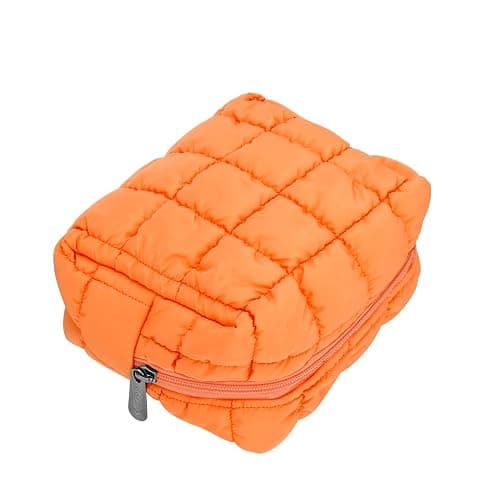 E-Tree Cute Makeup Bag,Quilted Cosmetic Bag,Make up Pouch for Purse,Toiletry Zipper Pouch,Checkered Bag,Travel Case,Storage Pouches for Organization Orange thumbnail 7